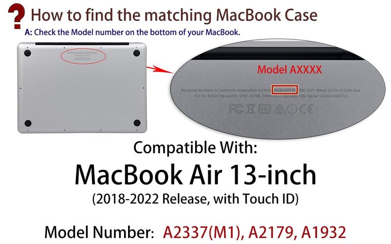 UESWILL 2022 2021 غلاف ماك بوك إير 13 بوصة A2337 M1 A2179 A1932، غلاف صلب متوافق مع ماك بوك إير 13 بوصة مع شاشة ريتينا وTouch ID (2018-2022)، أحمر - Image 2